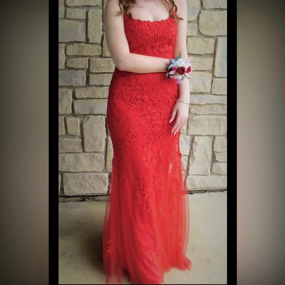open lace back dress Wine Red Sequin Mermaid Evening Dresses with Overskirt, Elegant Strapless Party Dresses US 8 / Custom Color main image 0
